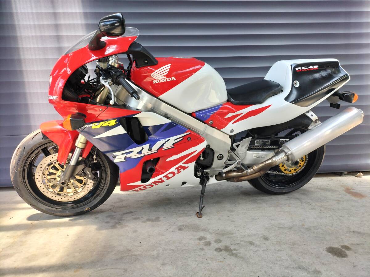 【近県配送無料!】RVF750 初年度H6 走行117,194km RC45型 大津市から ローン可 車検R8/7まで フレーム交換車 スライダー スペアキー FI車拍卖