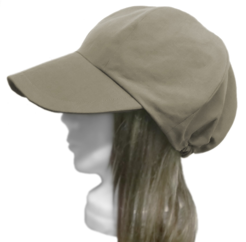 ハンドメイド◆つば広キャスケット◆ハーフリネンツイル(ワッシャー加工)/カーキ ◇紫外線対策・ゆったり・小顔効果・オールシーズン◇拍卖