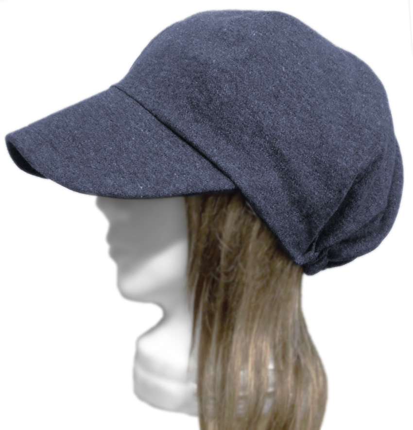 ハンドメイド◆つば広キャスケット◆デニム調 鹿の子織コットンニット/杢ネイビー ◇紫外線対策・ゆったり・小顔効果・オールシーズン◇拍卖