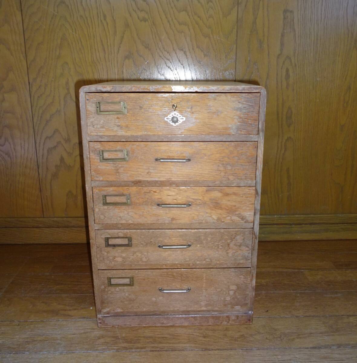 昭和レトロレターケース レトロ木製レターケース 引き出し5杯 卓上小引き出し ①拍卖