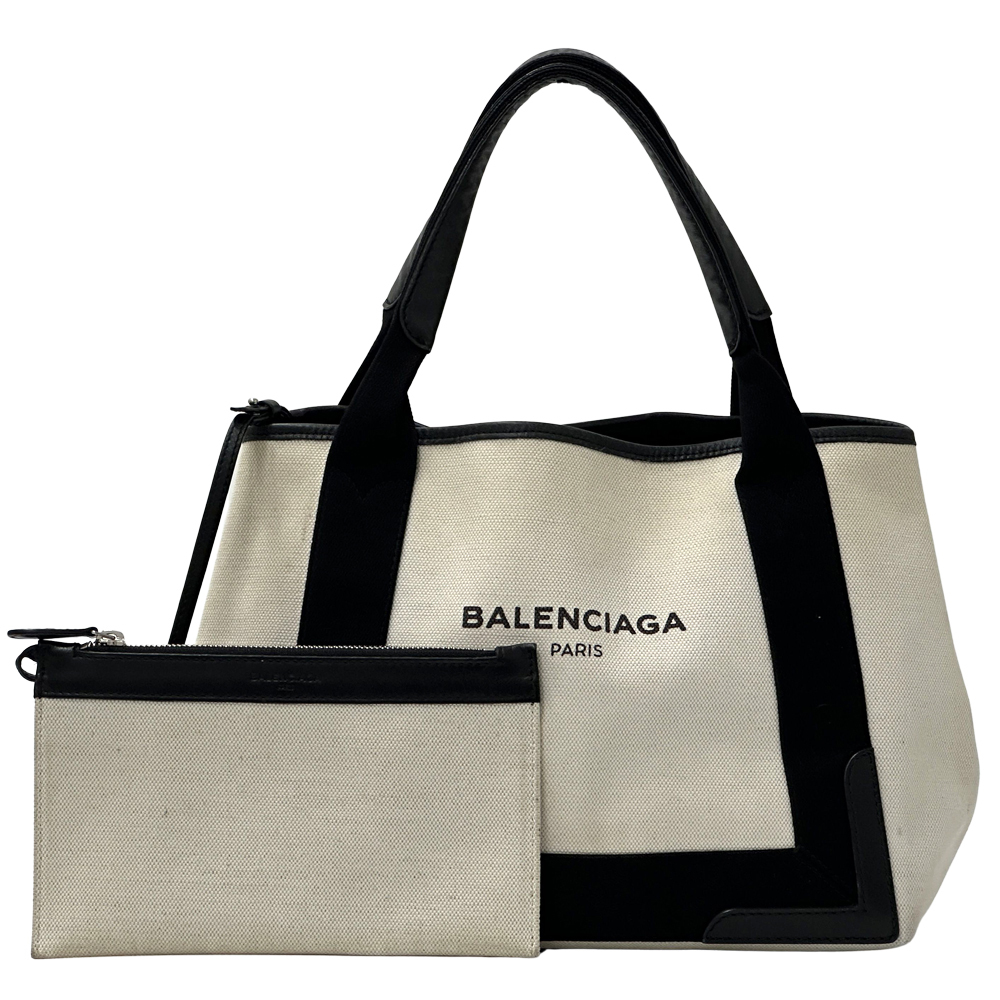 バレンシアガ BALENCIAGA バッグ レディース ブランド トートバッグ キャンバス ネイビーカバス S ホワイト ブラック 339933 ポーチ付き 白拍卖