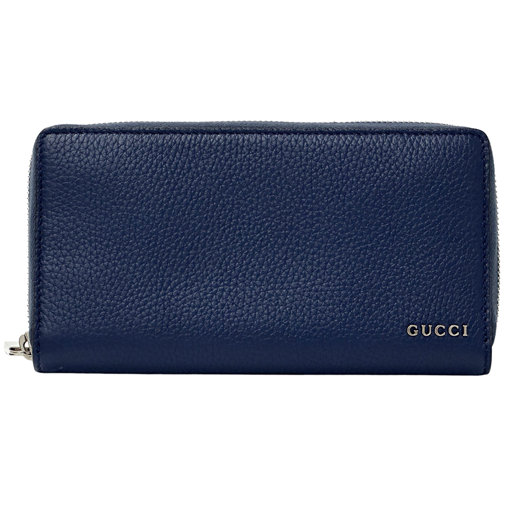 グッチ GUCCI 財布 メンズ ブランド 長財布 レザー ブルー 77115 ラウンドファスナー シルバー金具 シンプル拍卖