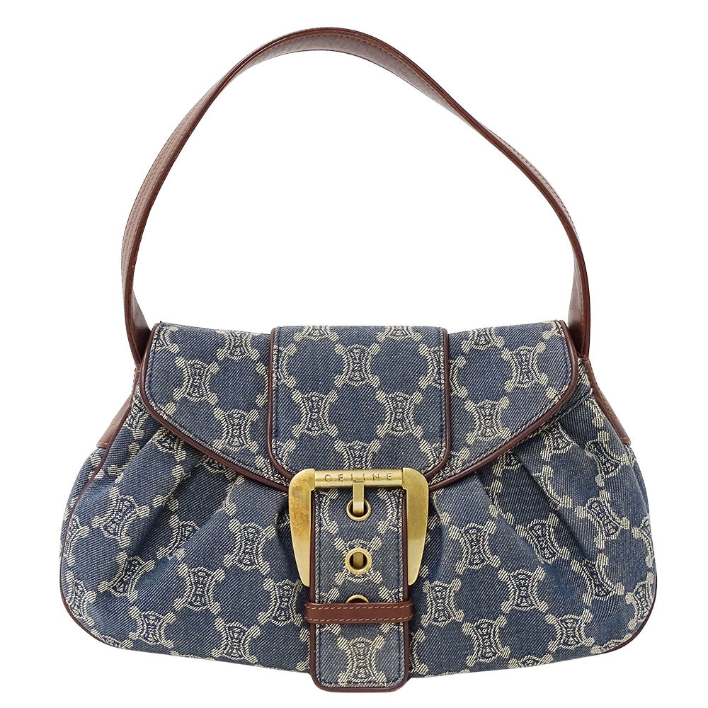 セリーヌ CELINE バッグ レディース ブランド ショルダーバッグ トリオンフ デニム ブルー ブラウン ワンショルダー 小さめ ロゴ おしゃれ拍卖