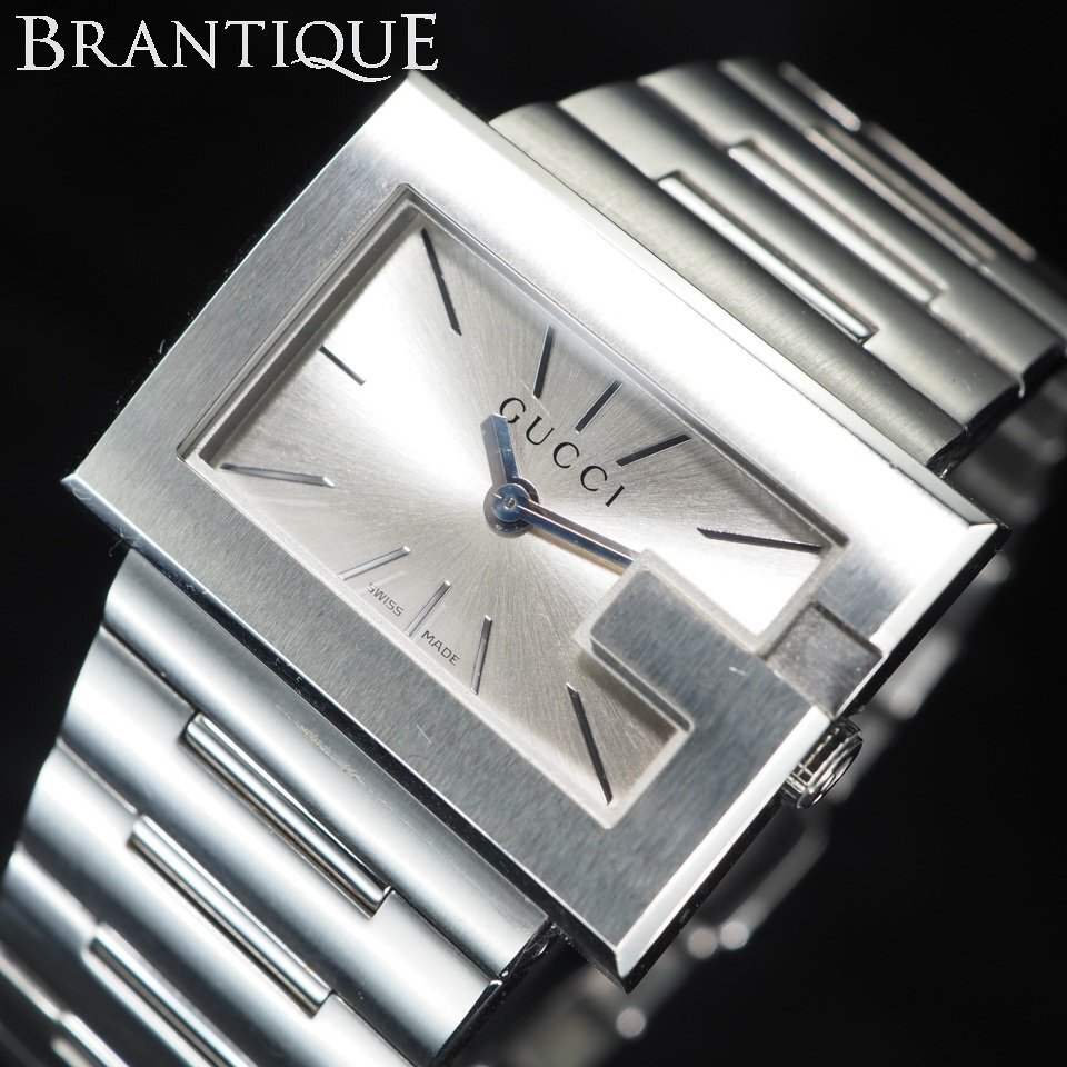 【即決あり/美品】 GUCCI グッチ 100L Gレクタングル SS QZ 2針 USED品 電池交換済み 稼働 箱 保 レディース 腕時計「27065」拍卖