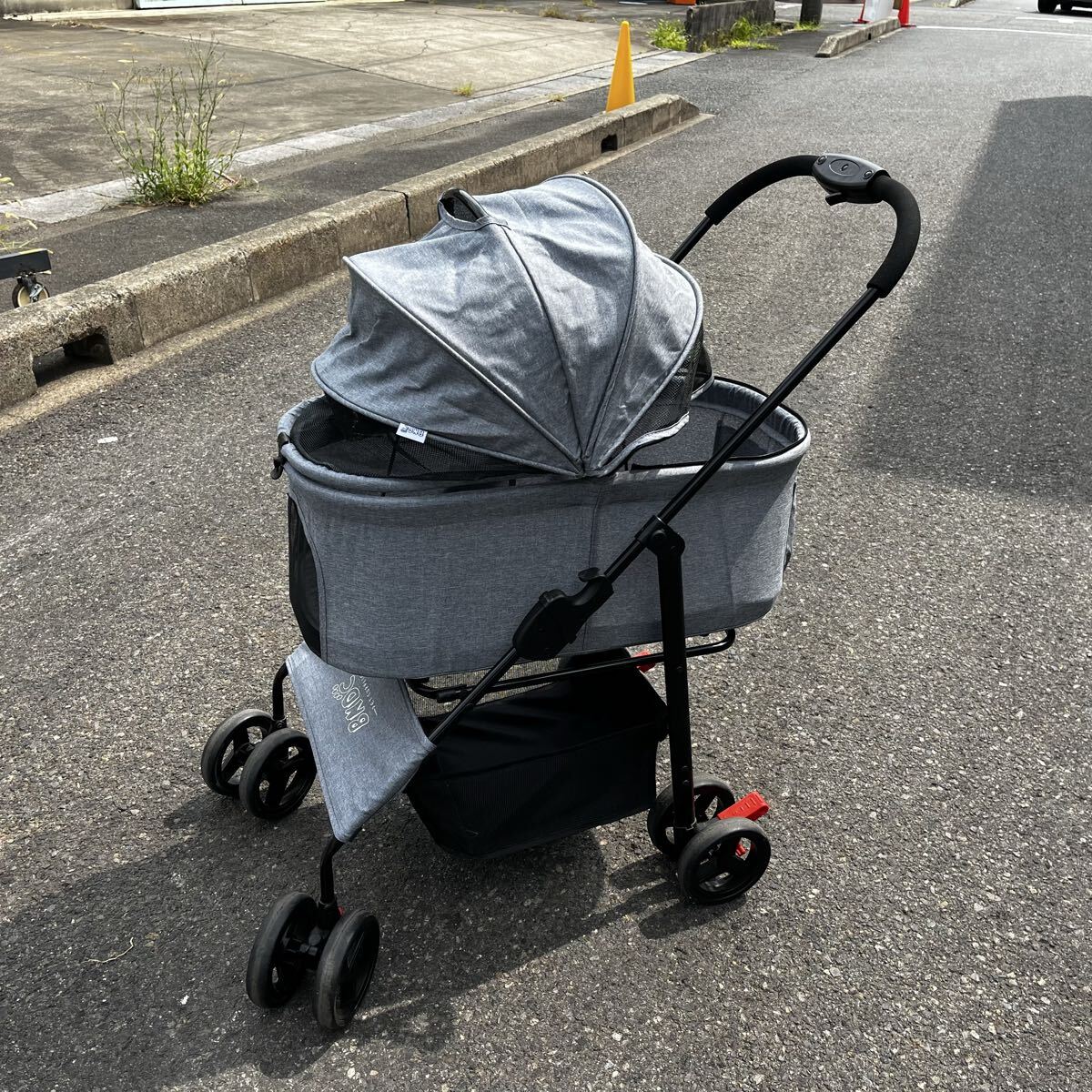 ペットカート 分離型 4輪タイプ グレー 大型収納カゴ付き 犬 猫 折りたたみ可能拍卖