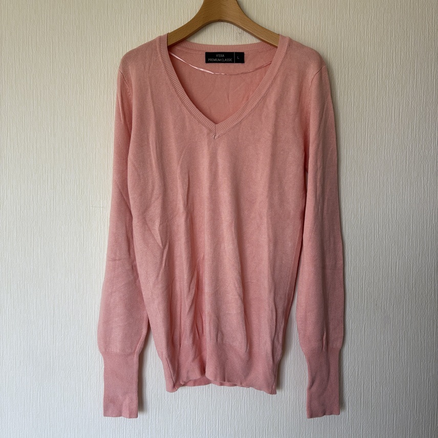 新品未使用■長袖ニットセーター■Vネック■薄手ニット■カットソートップス■ピンク・無地■レディース・婦人・ミセス■L(11号)拍卖