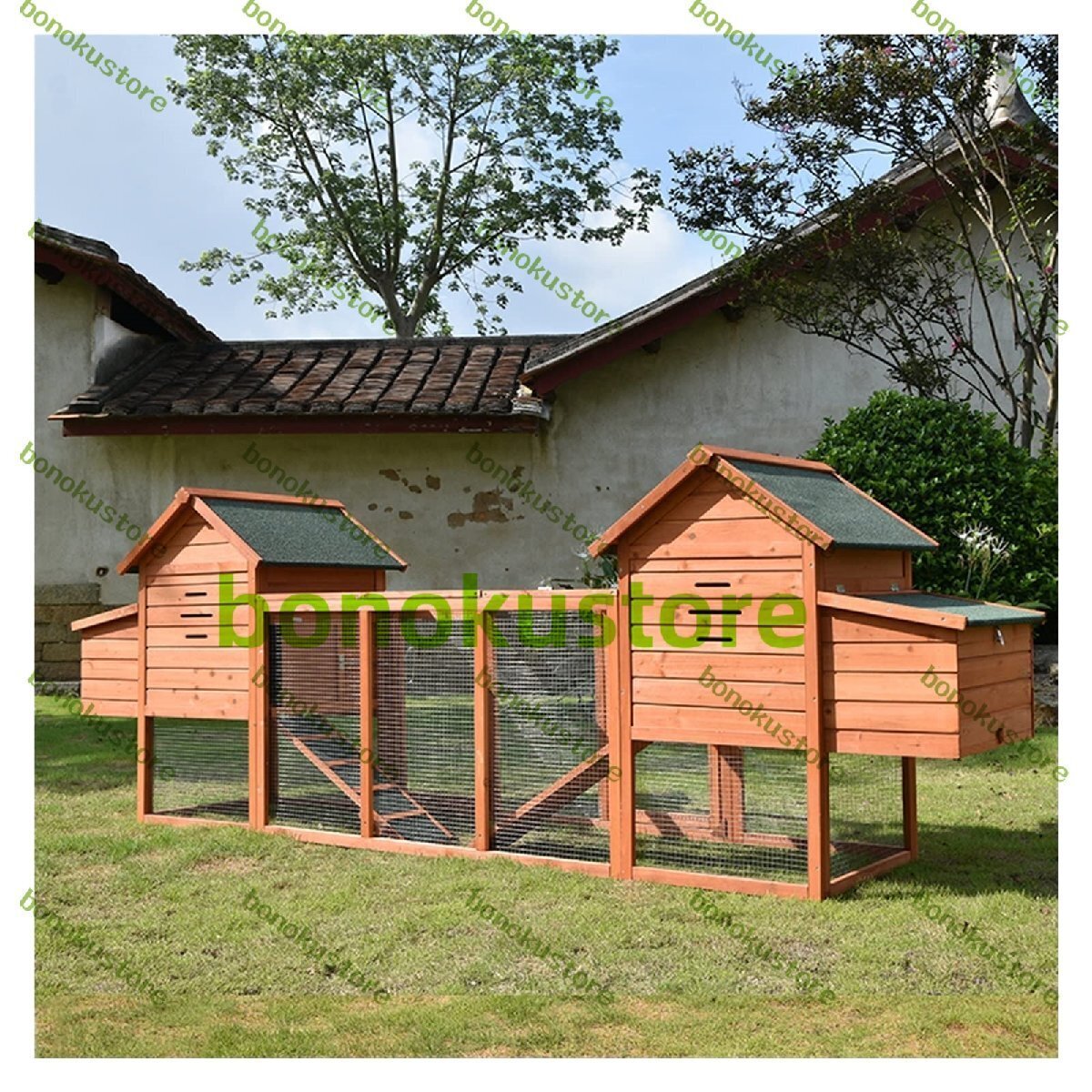 鶏小屋 屋外木製大型鶏舎 ヘンハウス 砂瀝青屋根の耐候性家禽ケージウサギハッチ 4つのネスティングボックス ランランプ 滑り止め階段拍卖