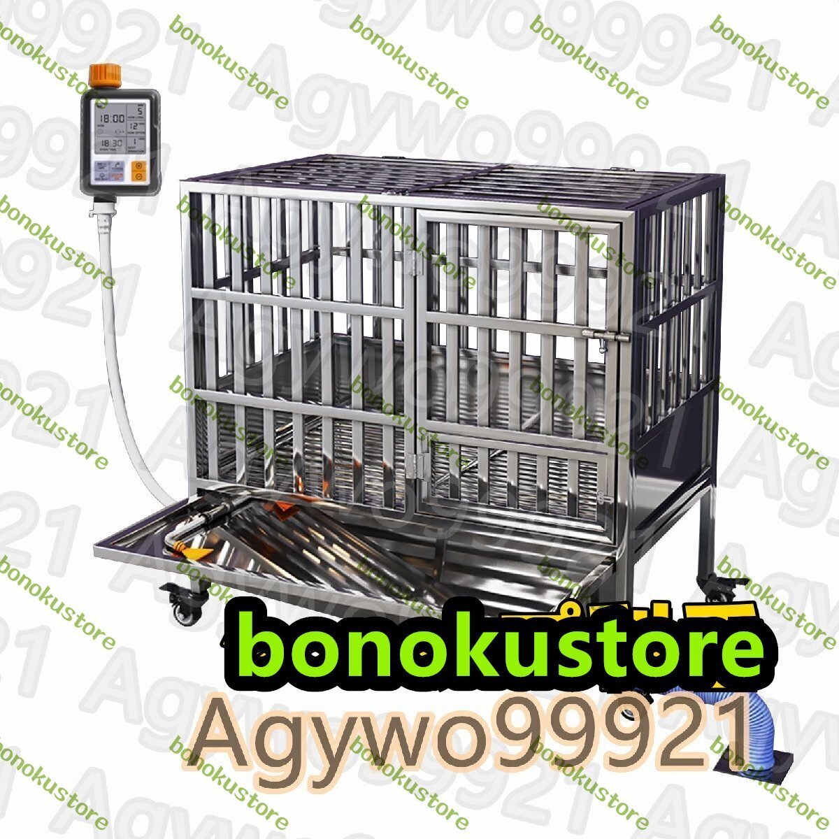 ステンレス製のペットケージ、犬用ケージ、車輪付きの屋内屋外犬小屋、自動で犬トイレを洗い流し付き 犬舎 脱走防止 125cm拍卖