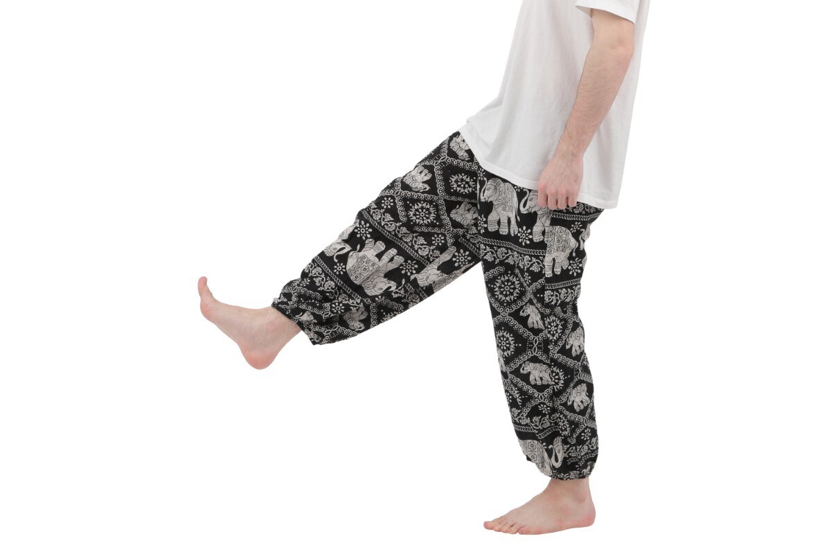エスニックパンツ 象柄 黒 バルーンパンツ パンツ タイパンツ アラジンパンツ メンズ レディース イージーパンツ エスニック アジアン拍卖