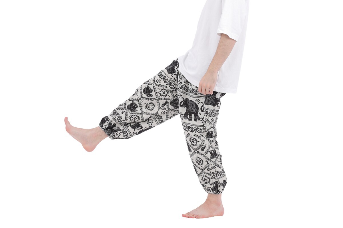 エスニックパンツ 象柄 白 バルーンパンツ パンツ タイパンツ アラジンパンツ メンズ レディース イージーパンツ エスニック アジアン拍卖