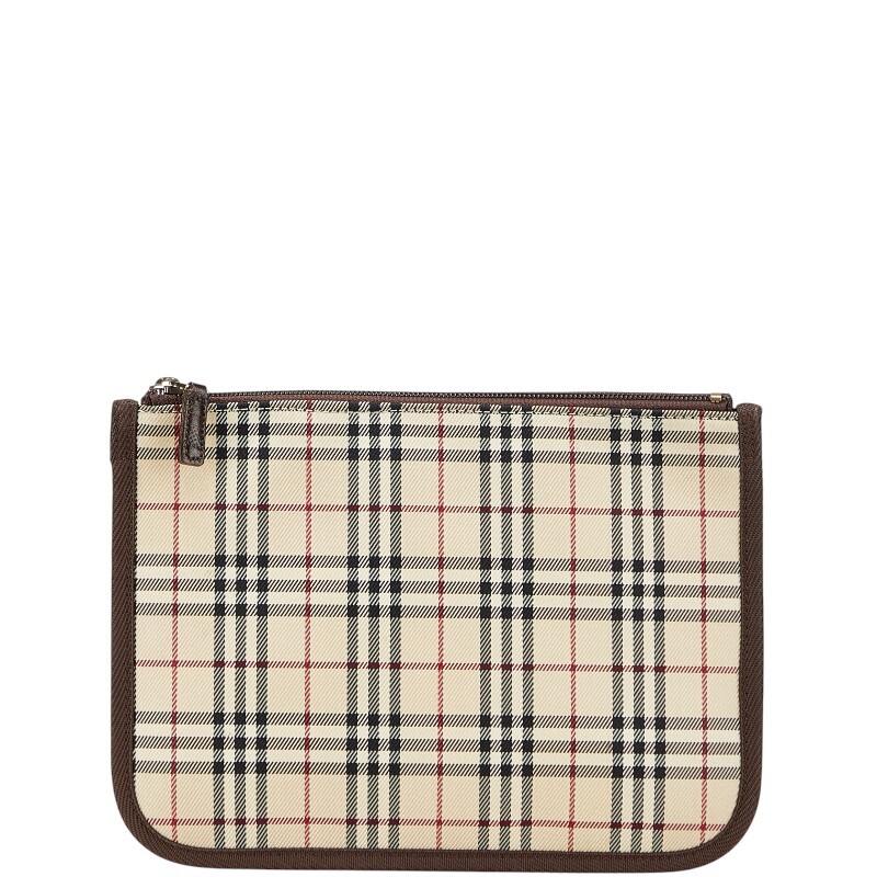 バーバリー ノバチェック ポーチ ベージュ ブラウン キャンバス レザー レディース BURBERRY 【中古】拍卖