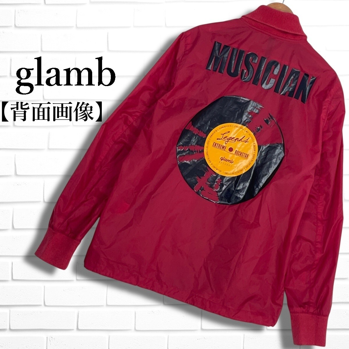 glamb グラム レコード プリント ナイロン ジャケット ブルゾン 赤 レッド メンズ 2 ◆日本製 送料無料◆ 5645G□拍卖