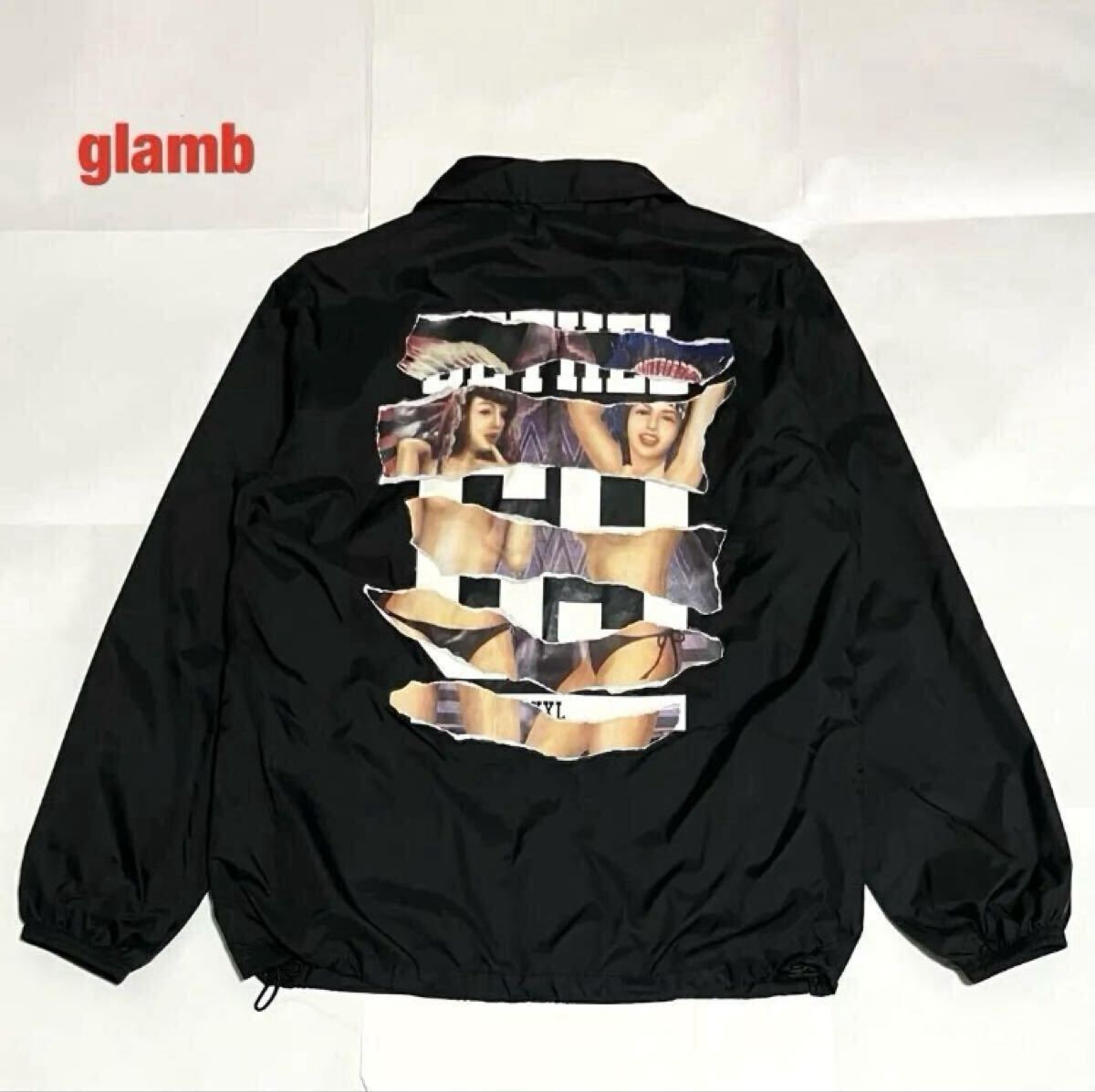 【美品】glamb グラム マルセロコーチジャケット ガールプリント 裏起毛 ユニセックス 両面プリント 個性的 希少 GB15WT/JKT16拍卖