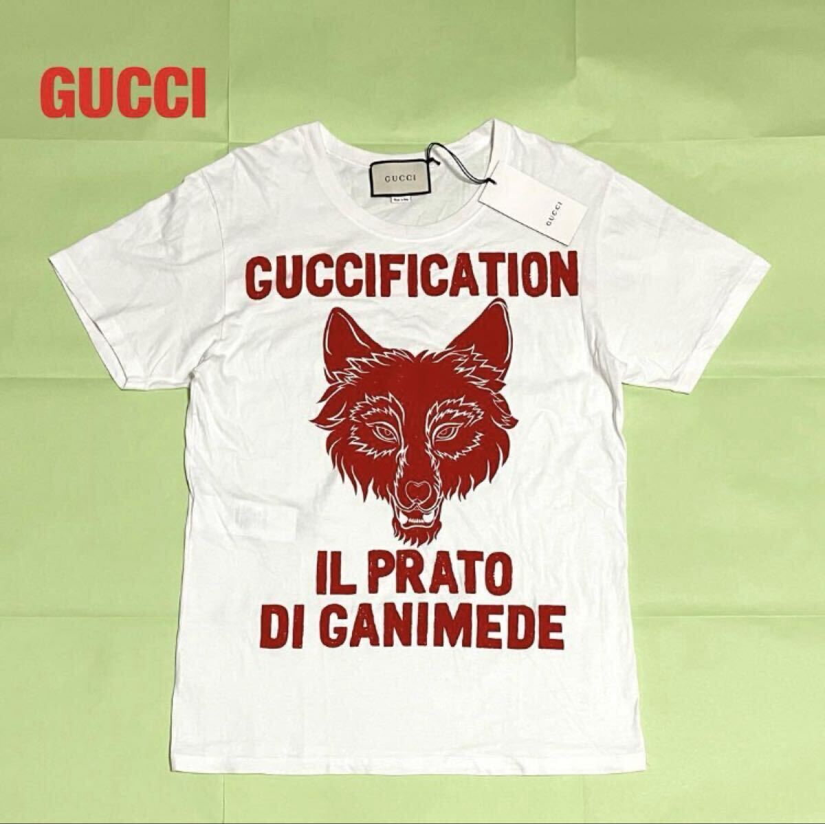 【新品】GUCCI グッチ プリントTシャツ ウルフ 狼 ダメージ加工 タグ付き ユニセックス クルーネック 18SS 492347 X3L33拍卖