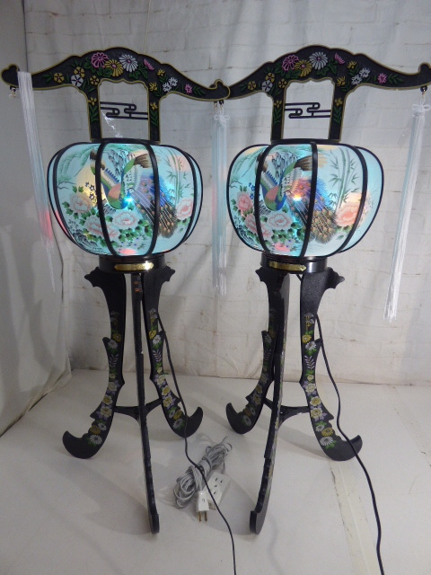 む105.御灯籠 清風3号 回転灯 盆提灯 1対 仏壇 拍卖