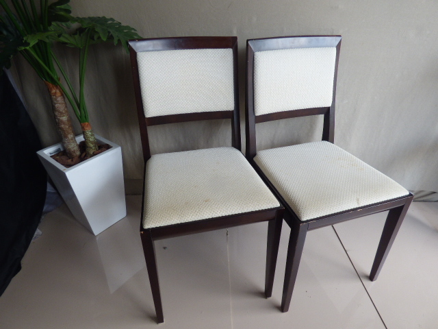む57【2客セット】ダイニングチェア 木製フレーム アイボリー拍卖