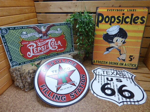 む77【4点セット】看板 ペプシコーラ TEXAS US66 ブリサ ガソリンスタンド popsices インテリア拍卖