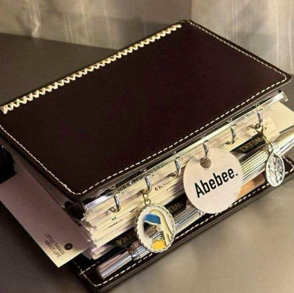 システム手帳 ダブルリング A7 無地80枚 カバー 3個ストラップ バインダー リフィル付き ミニ ブラウン拍卖