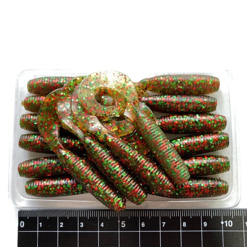 814435 ゲーリーヤマモト 4インチ シングルテール グラブ 16本 GARY YAMAMOTO #222 ウォーターメロン/レッド&グリーンフレーク拍卖