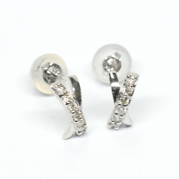 【18金】ダイヤモンド ピアス0.1ct クロスモチーフ K18ホワイトゴールド拍卖