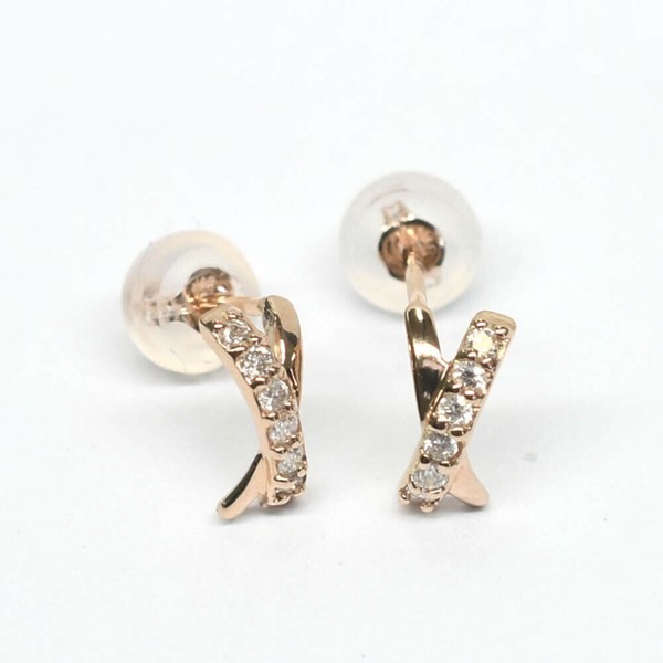 【18金】ダイヤモンド ピアス0.1ct クロスモチーフ K18ピンクゴールド拍卖