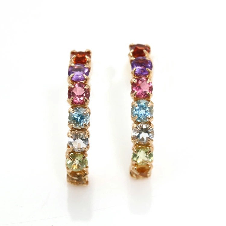 【10金】7色レインボー天然石ピアス 厄除けアクセサリーK10拍卖