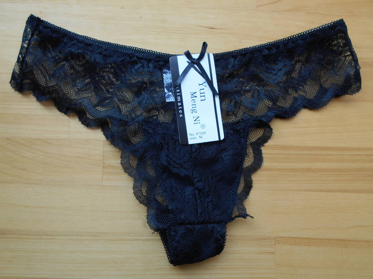 【新品】Tバック ショーツ Mサイズ レースデザイン シースルー ブラック拍卖