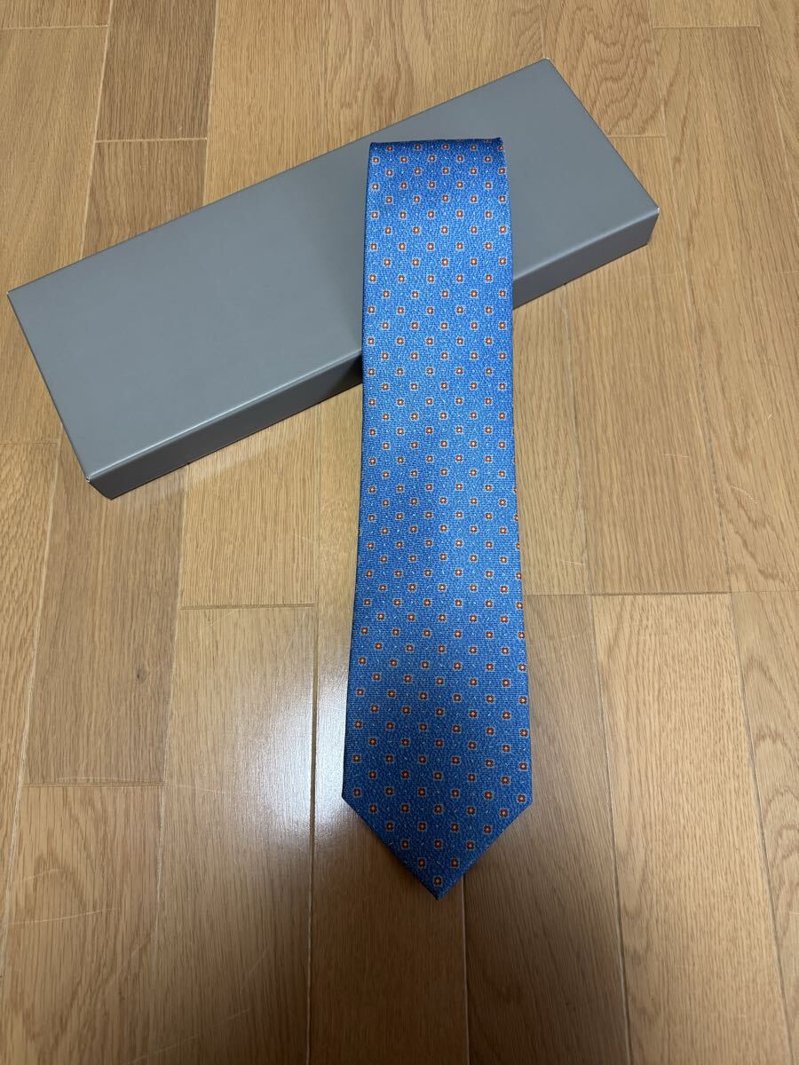 【美品】BVLGARI ネクタイブルガリ 総柄 シルク100 水色 J-427拍卖