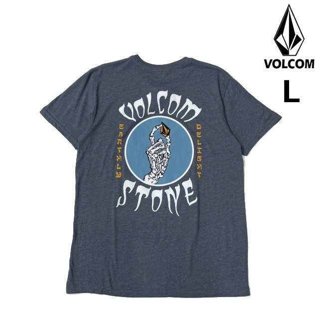 売切り【正規新品】VOLCOM ボルコム◆半袖 Tシャツ スケート サーフ ストーンロゴ バックプリント 男女兼用 (L)青 グレー 250617-B拍卖