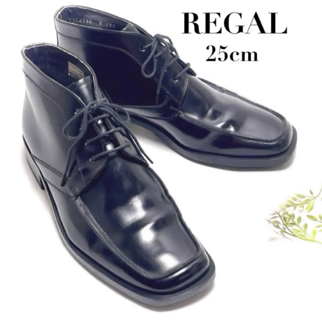 REGAL リーガル ショートブーツ チャッカブーツ レザー ブラック 黒 25cm スクエアトゥ 日本製 ビブラムソール ブランド メンズ ビジネス拍卖