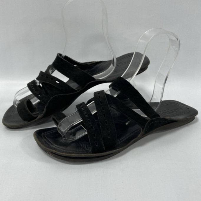 BUTTERO/ブッテロ/イタリア製/パンチングスウェードストラップ/レザーサンダル/クロスストラップ/ブラック/サイズ41拍卖