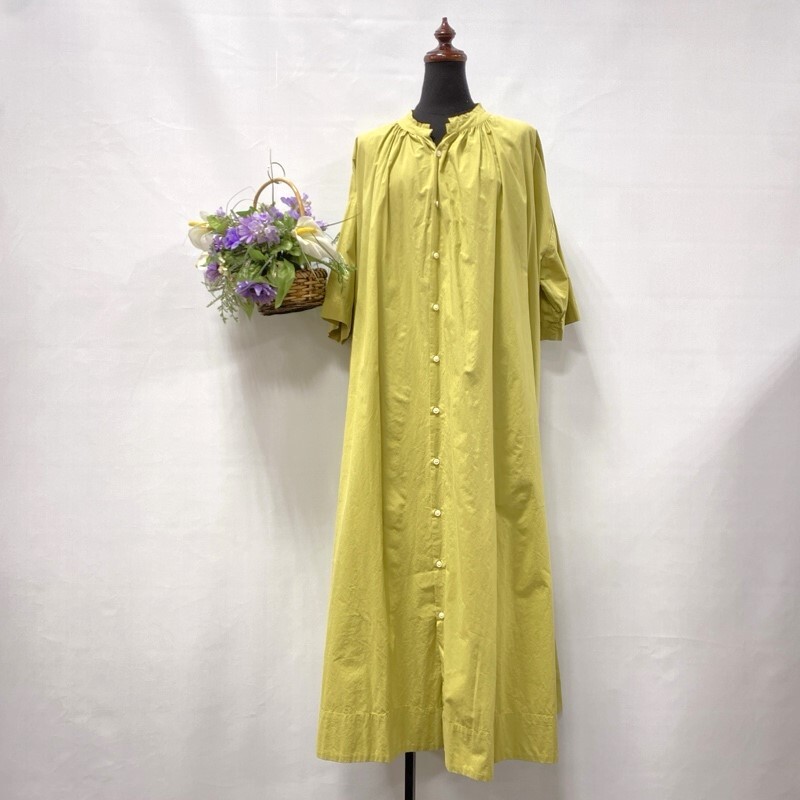 SO/エスオー/コットンギャザー 半袖シャツワンピース/フロントオープン/ふんわりシルエット/フリーサイズ/サイドポケット/前後ギャザー入り拍卖