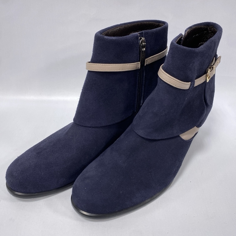 REGAL/リーガル/2トーンベルトデザイン/サイドジップ/ショートブーツ/ヒールブーツ/コンビレザー/ネイビー×グレー/スウェード/23 1/2拍卖