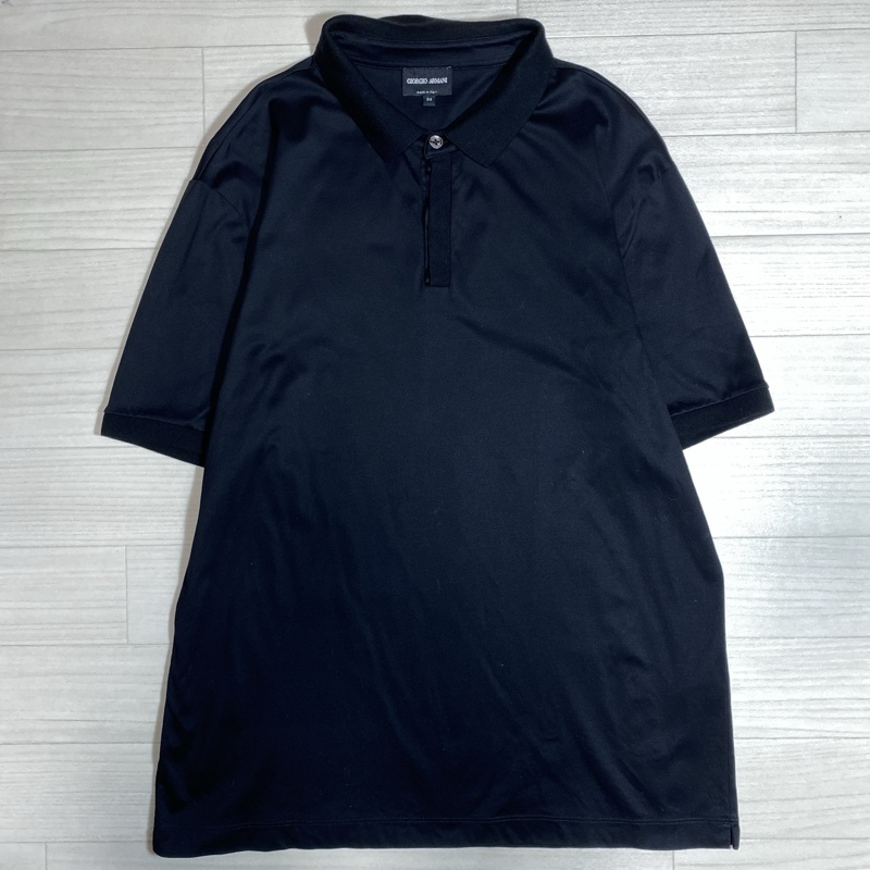 GIORGIO ARMANI/ジョルジオアルマーニ/イタリア製/良質ハイゲージコットン/半袖ポロシャツ/ブラック/比翼ボタン/サイズ54/大きいサイズ拍卖