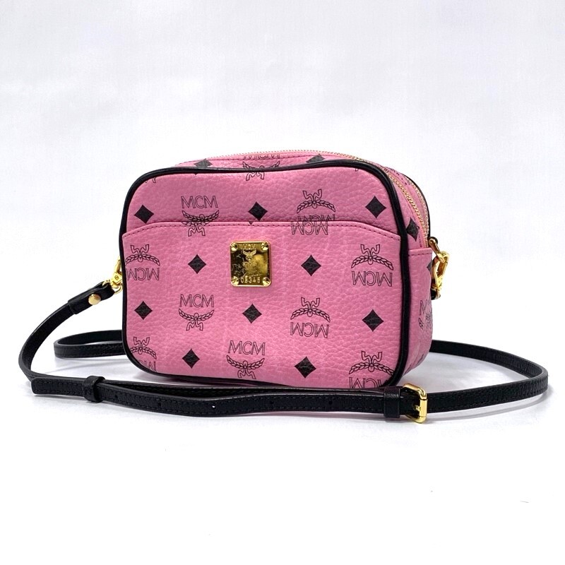 MCM/エムシーエム/ロゴグラム/ヴィセトス柄/クロスボディバッグ/ショルダーバッグ/ポシェット/ミニバッグ/ピンク/ゴールド金具拍卖