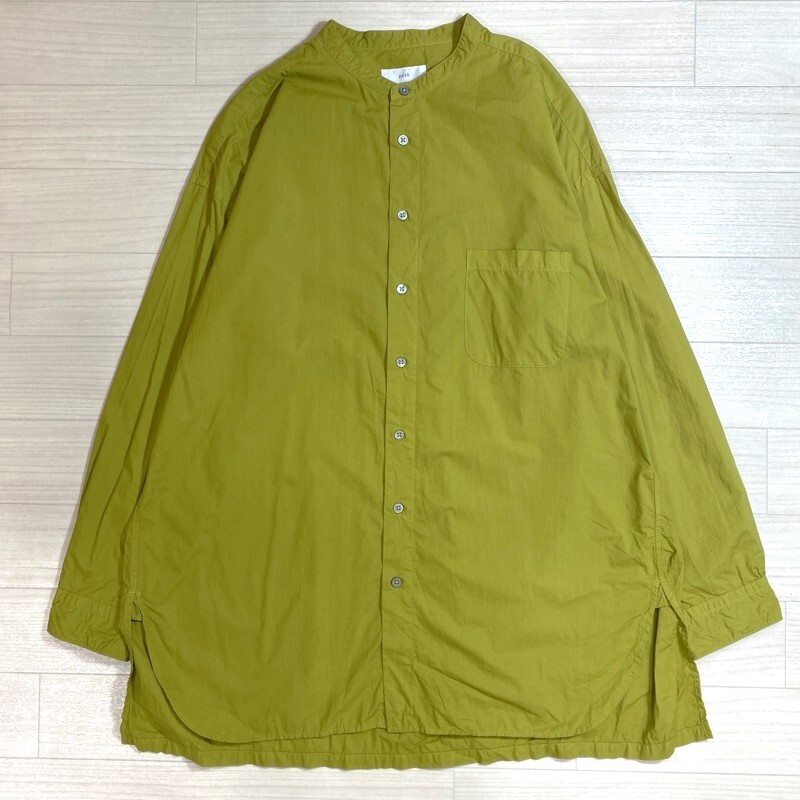 prit/プリット/製品染め/バンドカラーロングシャツ/ブラウス/サイドスリット/裾前後差デザイン/ラウンドヘム/ゆったりシルエット拍卖