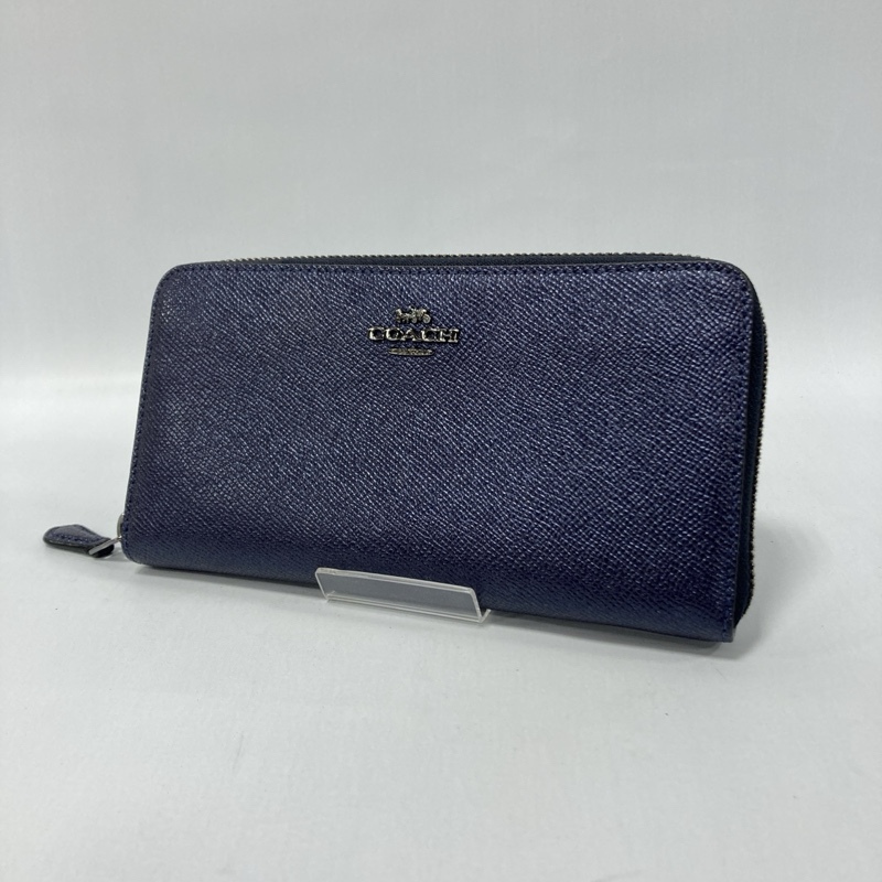 COACH/コーチ/ペブルレザー/アコーディオン/ジップウォレット/ラウンドファスナー/ネイビーメタリック/長財布/レザー/23554拍卖