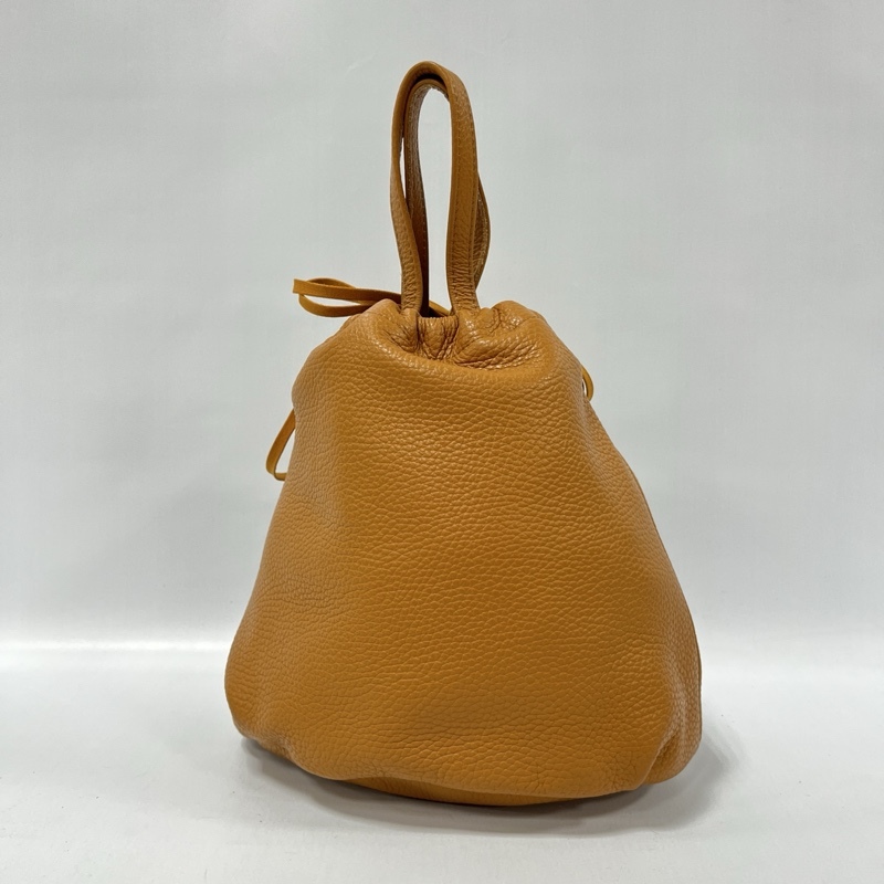 joe&him/ジョー&ヒム/イタリアンカーフレザー/巾着バッグ/ハンドバッグ/ドローコード/内キャンバス張り/丸型底拍卖