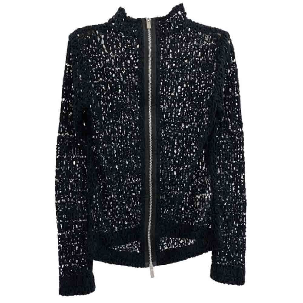 Sacai サカイ 21-05806 ハイネック フルジップ メッシュニット カーディガン ブラック系 1【中古】拍卖