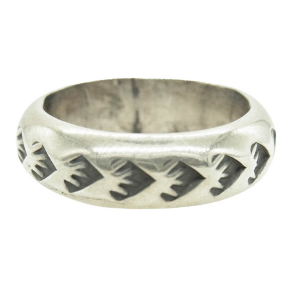 ナバホ族 Navajo Sunshine Reeves サンシャインリーブス スタンプワーク リング シルバー系 約16号【中古】拍卖