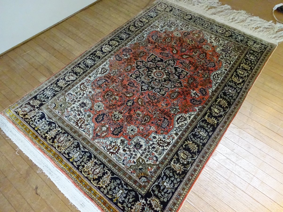 ■□高級段通 ペルシャ絨毯 シルク 106×160センチ センターラグ カーペット アクセントラグ □■拍卖