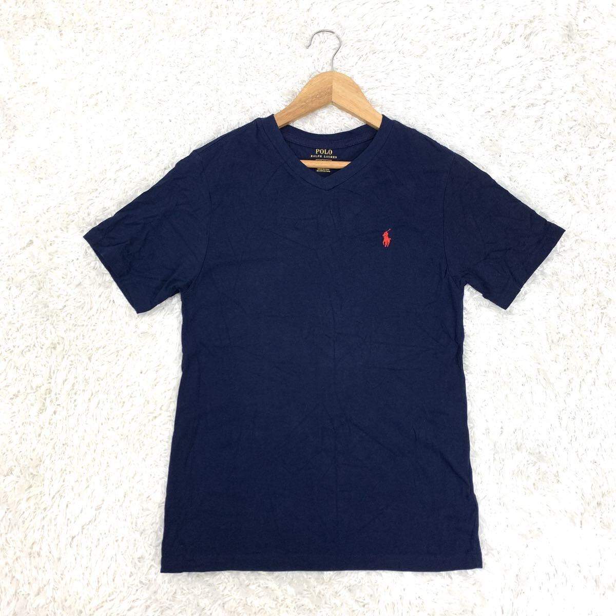 POLO RALPH LAUREN ポロラルフローレン 半袖Tシャツ トップス 綿 コットン Vネック ワンポイント刺繍 紺 ネイビー M(10-12) 150 YA9917拍卖