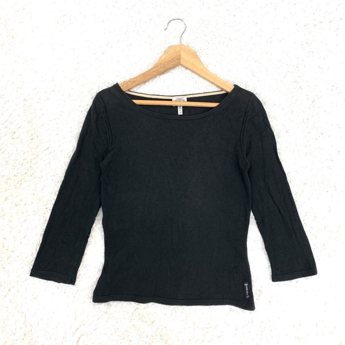 ARMANI JEANS アルマーニジーンズ 七分袖トップス 綿 コットン系 黒 ブラック 38 YA9918拍卖