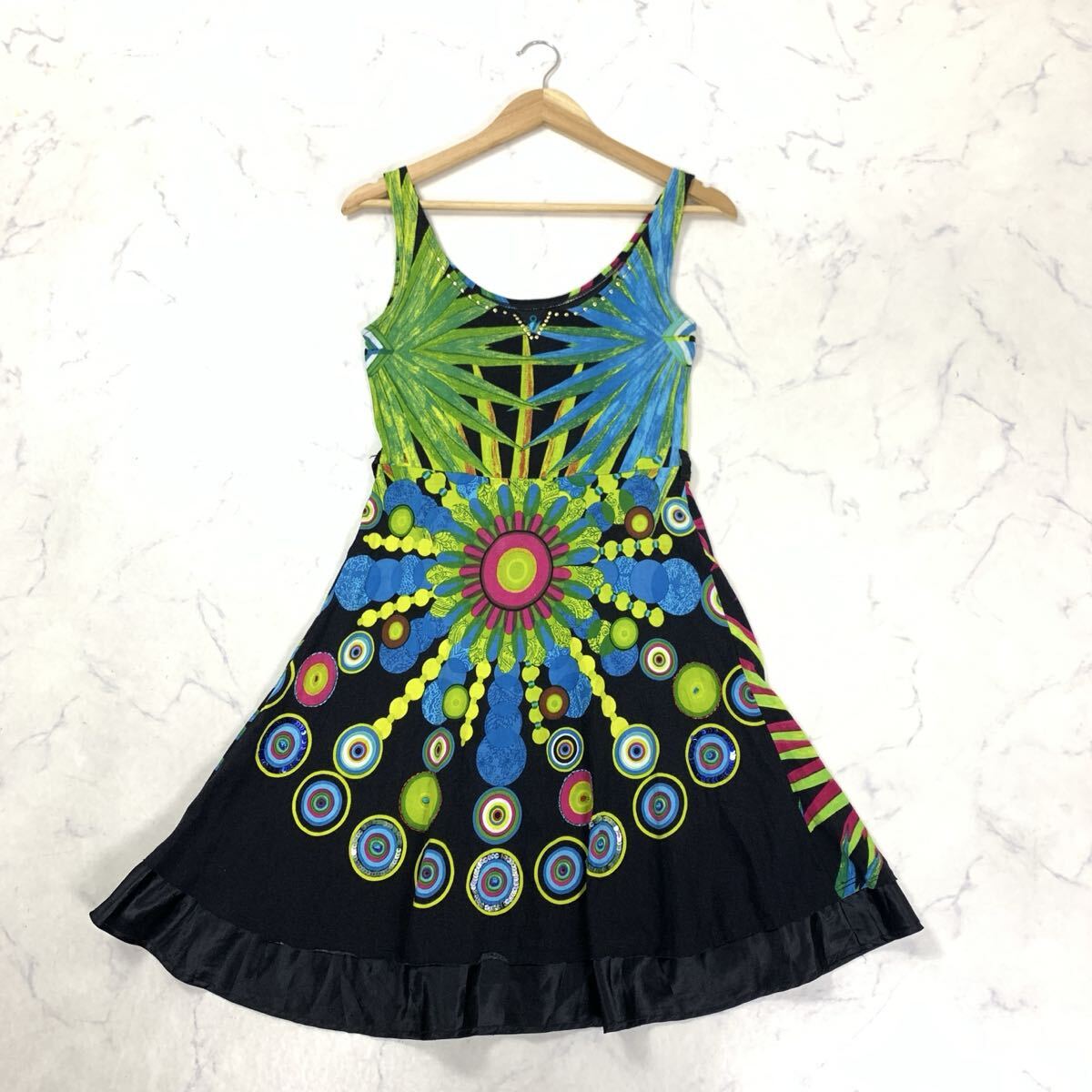 デシグアル ノースリーブワンピース 総柄 コットン XS YA20拍卖