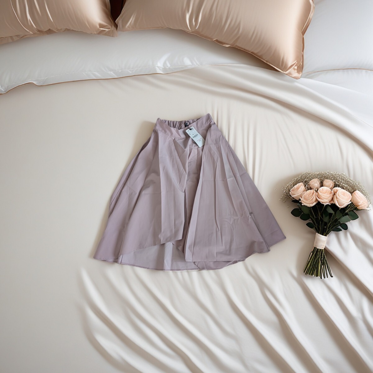 スカート ボリュームスカート ピンク くすみ色 通勤 OL 膝丈 レディース ボトムス 上品 エレガント フレアスカート拍卖