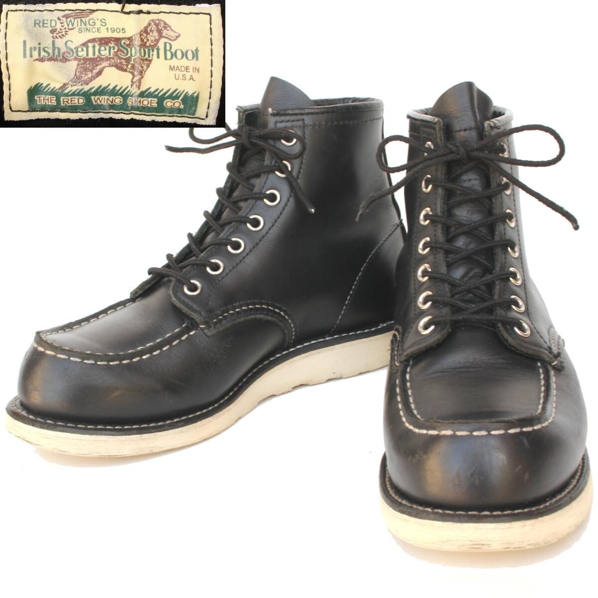 (51531)2019年製REDWING8179レッドウィング7E約25cm(モックトゥ黒ブラック四角犬タグ スクエア犬タグ新犬タグ現行プリント犬タグ セッター)拍卖