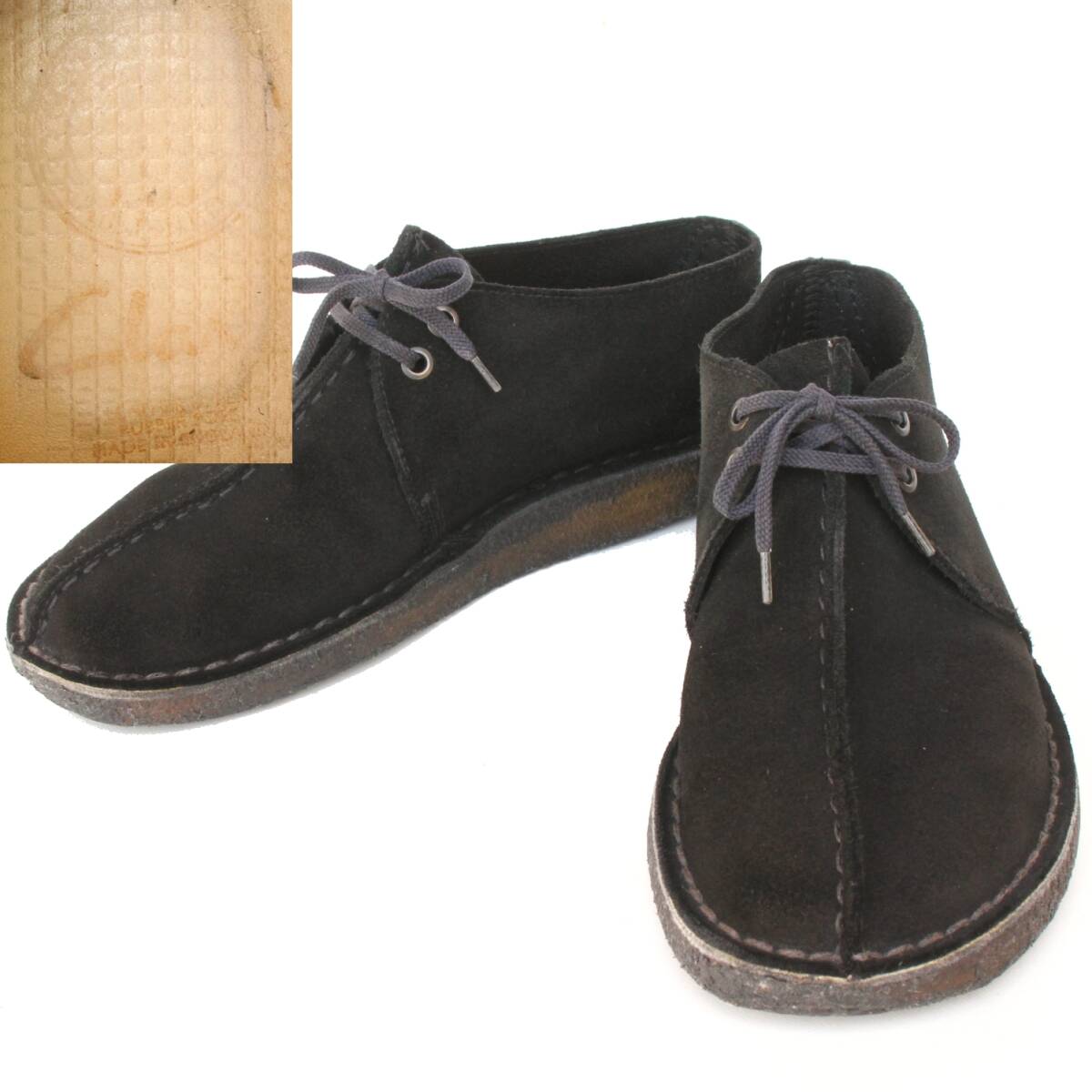 (51533)Clarks英国製クラークス デザートトレックUK6 US6.5 (ENGLANDイングランドスエード ヴィンテージ ブラック 黒 ラバーソール)拍卖