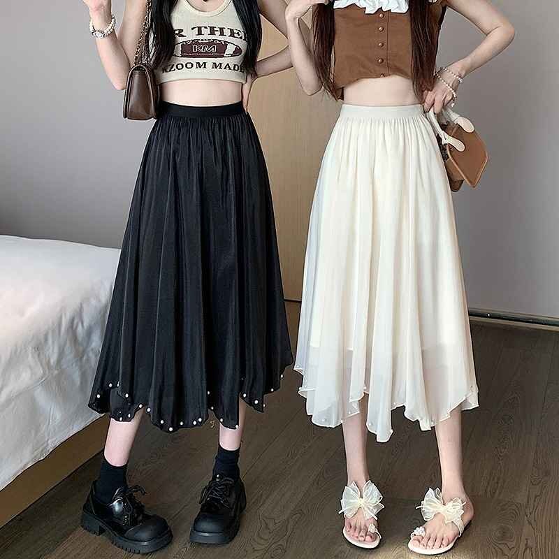 全2色 スカート フリル チュール 切り替え 体型カバー 着痩せ 無地 ビジュー付き sweet系 L ベージュ拍卖