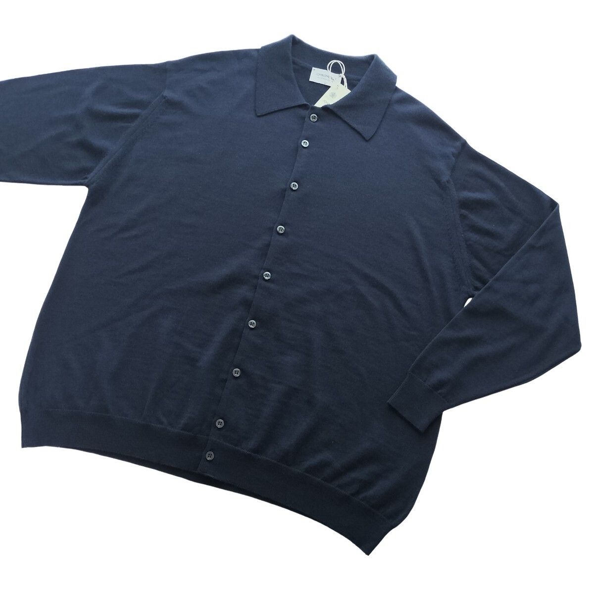 メンズ S ジョンスメドレー メリノウール 24G ポロカラーシャツカーディガン A4763 ダークネイビー MIDNIGHT オーバーサイズ★拍卖