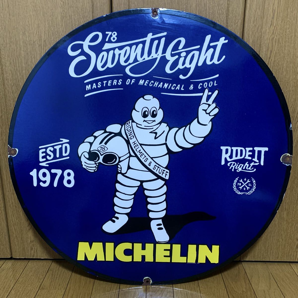 【送料無料】MICHELIN ミシュランマン ビバンダム 1978 看板 直径76センチ ヴィンテージ アンティーク ガレージ 世田谷ベース フランス拍卖